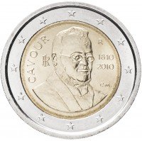 Купить Италия 2 евро 2010 "200 лет со дня рождения Камилло Кавура"