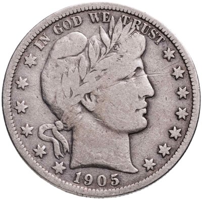 купить США 50 центов (1/2 доллара, half dollar) 1905 S 50 центов Барбера знак монетного двора: "S" - Сан-Франциско