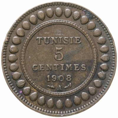 купить Тунис 5 сантимов (centimes) 1908