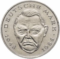 Купить Германия 2 марки 1990 D Людвиг Эрхард, 40 лет Федеративной Республике (1948-1988)