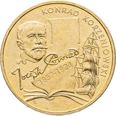 купить Польша 2 злотых 2007 "Польские путешественники - 150 лет со дня рождения писателя Джозефа Конрада (Юзефа Коженёвского) Корабль"