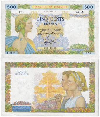 купить Франция 500 франков 1941 (Pick 95)