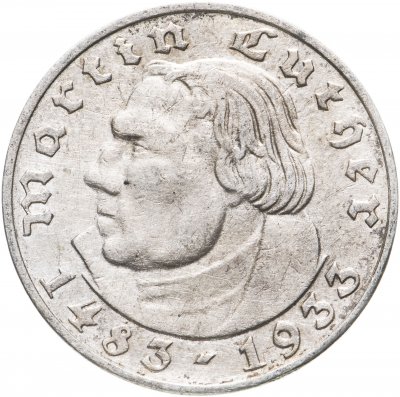 купить Германия, Третий рейх 2 рейхсмарки (reichsmark) 1933 "450 лет со дня рождения Мартина Лютера"