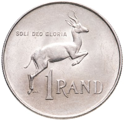 купить ЮАР 1 ранд (рэнд, rand) 1966 Надпись на языке африкаанс - "SUID-AFRIKA"