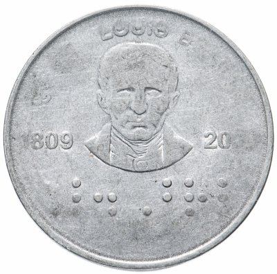 купить Индия 2 рупии (rupee) 2009 "200 лет со дня рождения Луи Брайля"
