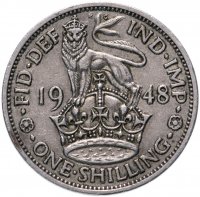 Купить Великобритания 1 шиллинг (shilling) 1948 Английский шиллинг - лев, стоящий на короне
