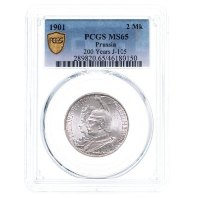 купить Германская Империя 2 марки (mark) 1901 "200 лет Пруссии" в слабе PCGS MS65