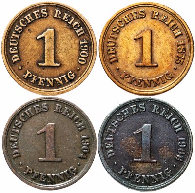 купить Германия (Германская империя) 1 пфенниг 1875-1904 набор из 4 монет.