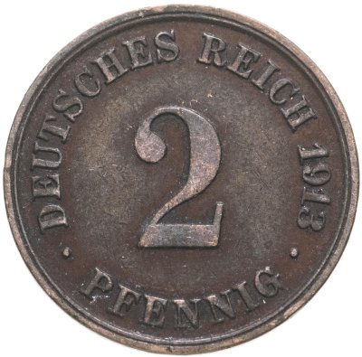 купить Германия 2 рейхспфеннига 1913 "D"