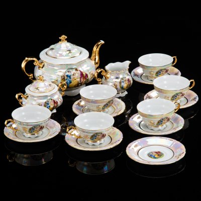 купить Сервиз чайный "Мадонна" на 6 персон (15 предметов), фарфор, люстр, деколь, золочение, Leander (Леандер), Чехия, 1995-2003 гг.