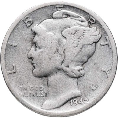 купить США 10 центов (дайм, one dime) 1942 S Mercury Dime (дайм «Меркурий») знак монетного двора "S" - Сан-Франциско