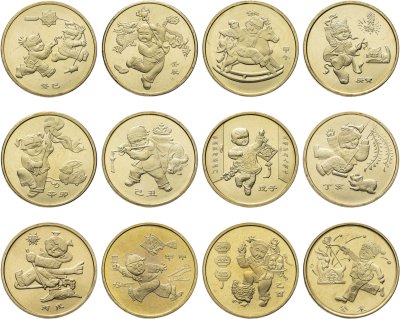 купить Китай набор монет 1 юань (yuan) 2003-2014 "Китайский гороскоп" (12 штук)