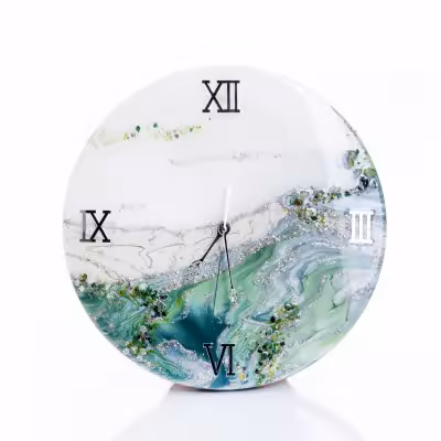 купить Часы настенные "Весенние мотивы", авторская ручная работа в технике Resin Art, Глянцевое 3D покрытие, натуральный камень, металл, Россия, 2021 г.