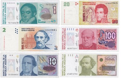 купить Аргентина набор 6 шт 1, 2, 10, 50, 100, 500 аустраль 1985 - 1991