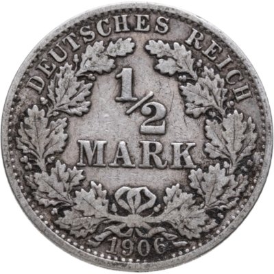 купить Германия 1/2 марки (mark) 1906 A знак монетного двора: "A" - Берлин