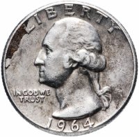 купить США 25 центов (квотер, 1/4 доллара, quarter dollar) 1964