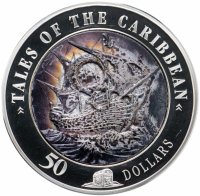 Купить Острова Кука 50 доллара 2008 "Карибские приключения" в футляре с сертификатом Редкость