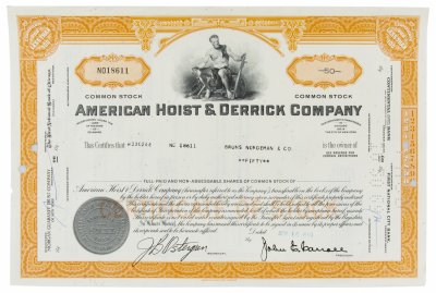 купить Акция США American Hoist & Derrick Company , 1969 г.