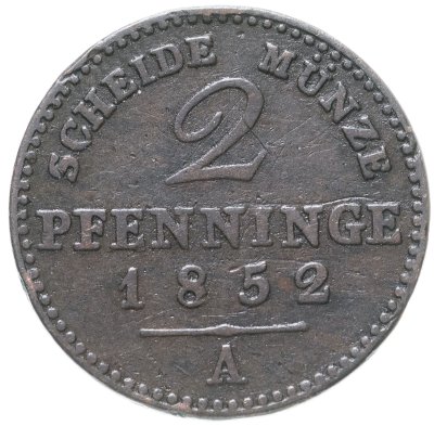 купить Германия, Пруссия 2 пфеннига 1852