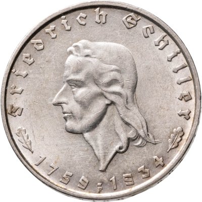 купить Германия, Третий рейх 2 рейхсмарки (reichsmark) 1934 "175 лет со дня рождения Фридриха Шиллера"