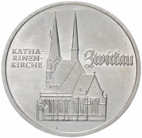 Купить Германия (ГДР) 5 марок 1989 "500 лет со дня рождения Томаса Мюнцера, Церковь Св. Екатерины в Цвиккау"