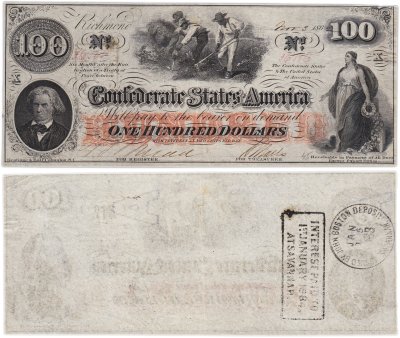 купить Конфедеративные штаты Америки 100 долларов 1862