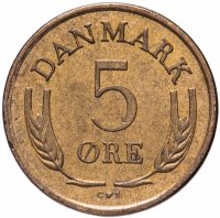 Купить Дания 5 эре (ore) 1963-1972, случайная дата