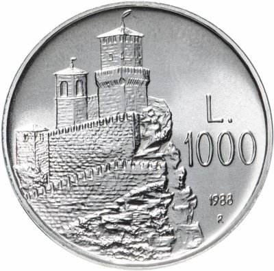 купить Сан-Марино 1000 лир 1988 Укрепления "Прима Торре (Крепость Гуайта)"
