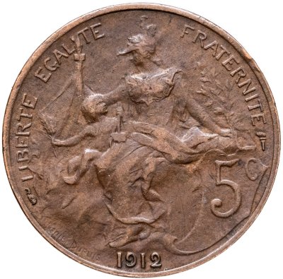 купить Франция 5 сантимов (centimes) 1912