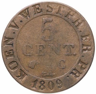 купить Королевство Вестфалия 5 сантим 1809 Наполеон