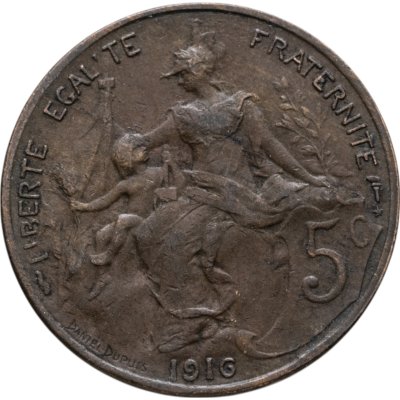 купить Франция 5 сантимов (centimes) 1916