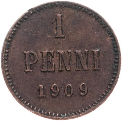 купить 1 пенни 1909, монета для Финляндии