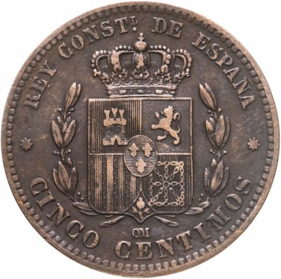 купить Испания 5 сентимо 1877
