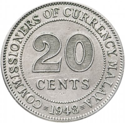 купить Малайя 20 центов (cents) 1948 Георг VI