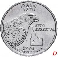 Купить США 1/4 доллара (квотер, 25 центов) 2007 D "Штат Айдахо"