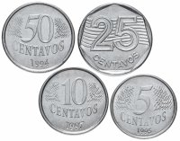 купить Бразилия набор из 4-х монет 5, 10, 25 и 50 сентаво 1994-1997, случайная дата