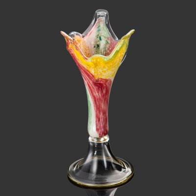 купить Ваза интерьерная, в виде кубка на высокой ножке, Art Murano, стекло, гутная техника, spatter, Италия, 1960-1980 гг.