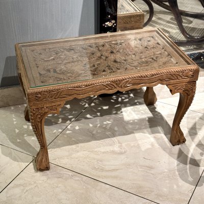 купить Столик журнальный с зооморфно-растительным декором, дерево, резьба, стекло, Азия, 1990-2010 гг.