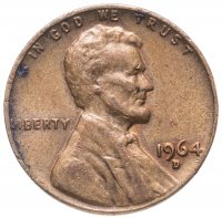 Купить США 1 цент (cent) 1964 D, отметка монетного двора: "D" - Денвер