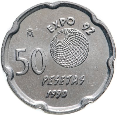 купить Испания 50 песет (pesetas) 1990 Expo '92 /Король Хуан Карлос I/