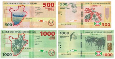купить Бурунди - набор 2 банкноты 500 + 1000 франков 2018 - 2021 (Pick 50-51)