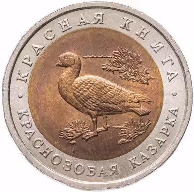 купить 10 рублей 1992 ЛМД Краснозобая казарка - Красная книга в слабе Монетник.ру MS64