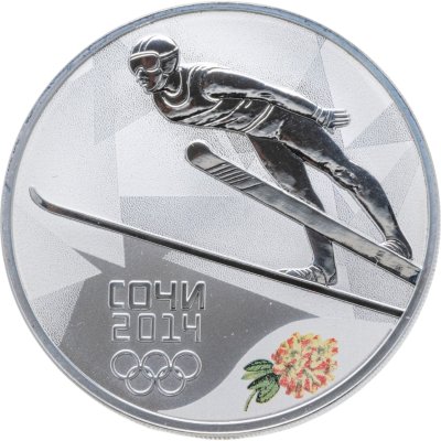 купить 3 рубля 2014 СПМД Proof "XXII Зимняя Олимпиада в Сочи - Прыжки на лыжах с трамплина (виды спорта)"