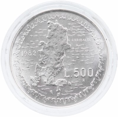 купить Италия 500 лир (lire) 1982 100 лет со дня смерти Джузеппе Гарибальди в оригинальной коробке