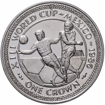 купить Остров Мэн 1 крона 1986 " Чемпионат мира по футболу 1986, Мексика /гол, 2 игрока/"