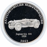 Купить Демократическая Республика Конго 10 франков 2003 "Автомобили истории - Jaguar S.S. 100 1936" в капсуле