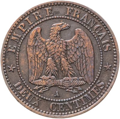 купить Франция 2 сантима (centimes) 1862, знак монетного двора: "A" - Париж