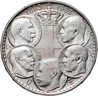 купить Греция 30 драхм (drachmai) 1963 100 лет пяти королям Греции
