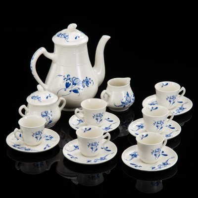 купить Сервиз кофейный с цветочным декором на 6 персон (15 предметов), Manufacture Royale de la Louvière Boch, фарфор, деколь, Бельгия, 1985-1990 гг.