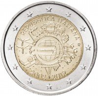 Купить Италия 2 евро 2012 "10 лет евро"